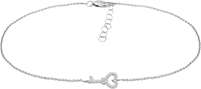 Cubic Zirconia Heart Key Ankle Bracelet, Created for Macy's
