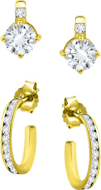 2-Pc. Set Cubic Zirconia Stud & Hoop Earrings, Created for Macy's