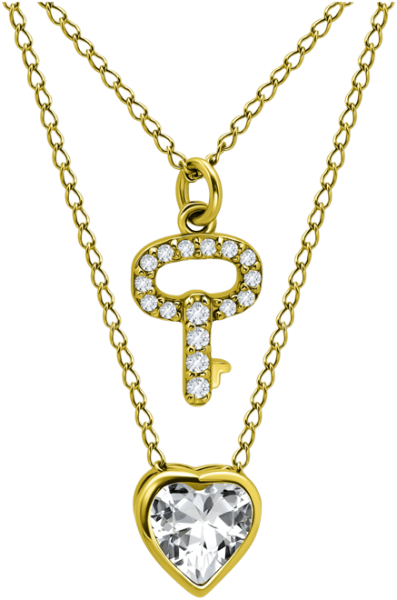 2-Pc. Set Cubic Zirconia Pave Key & Solitaire Heart Pendant Necklaces, Created for Macy's