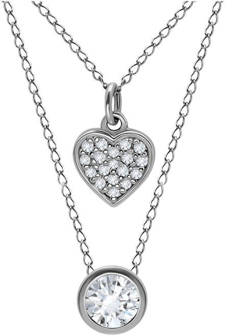 2-Pc. Set Cubic Zirconia Pave Heart & Solitaire Bezel Pendant Necklaces, Created for Macy's