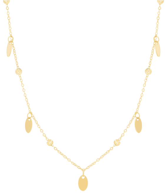Textured Bead & Oval Dangle 18" Collar Necklace in 10k Gold