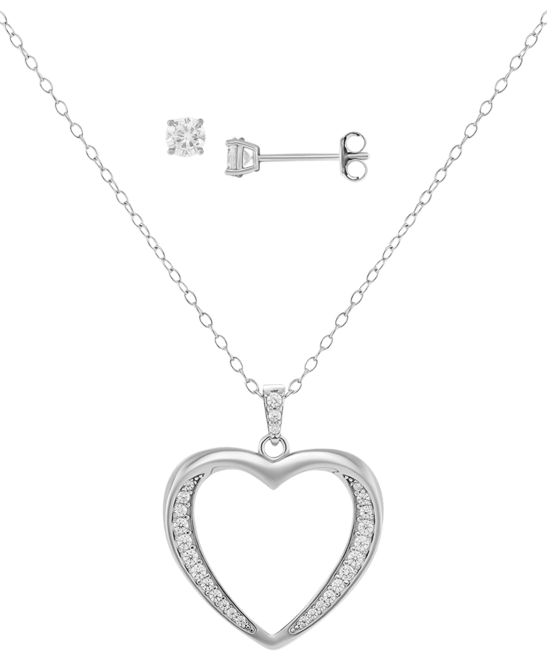 2-Pc. Set Cubic Zirconia Open Heart Pendant Necklace & Solitaire Stud Earrings in Sterling Silver, Created for Macy's