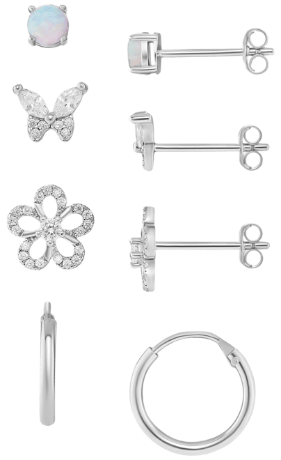 4-Pc. Set Synthetic Opal & Cubic Zirconia Stud & Hoop Earrings in Sterling Silver, Created for Macy's