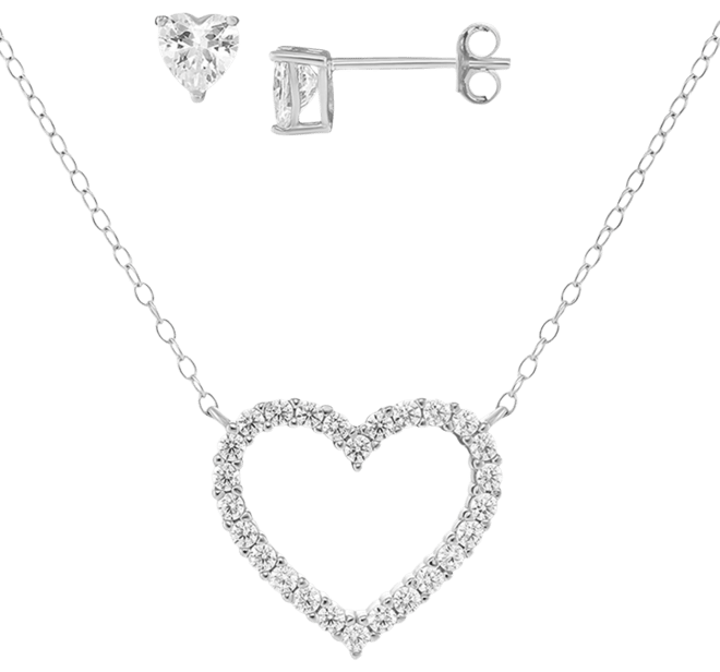 2-Pc. Set Cubic Zirconia Open Heart Pendant Necklace & Heart Stud Earrings in Sterling Silver, Created for Macy's
