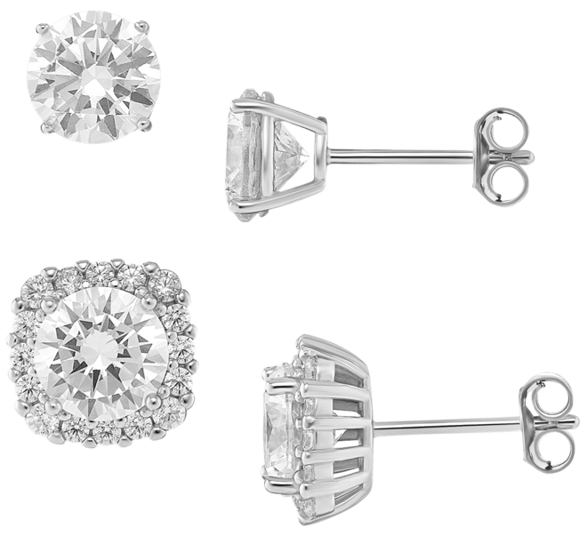 2-Pc. Set Cubic Zirconia Halo & Stud Earrings in Sterling Silver, Created for Macy's