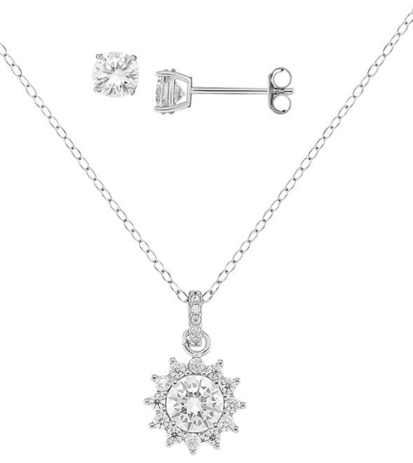 2-Pc. Set Cubic Zirconia Halo Pendant Necklace & Stud Earrings in Sterling Silver, Created for Macy's
