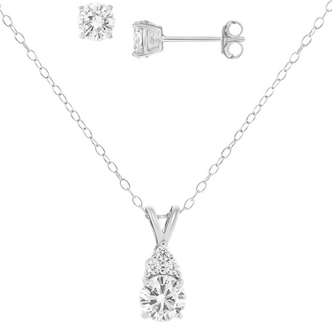 2-Pc. Set Cubic Zirconia Pendant Necklace & Stud Earrings in Sterling Silver, Created for Macy's