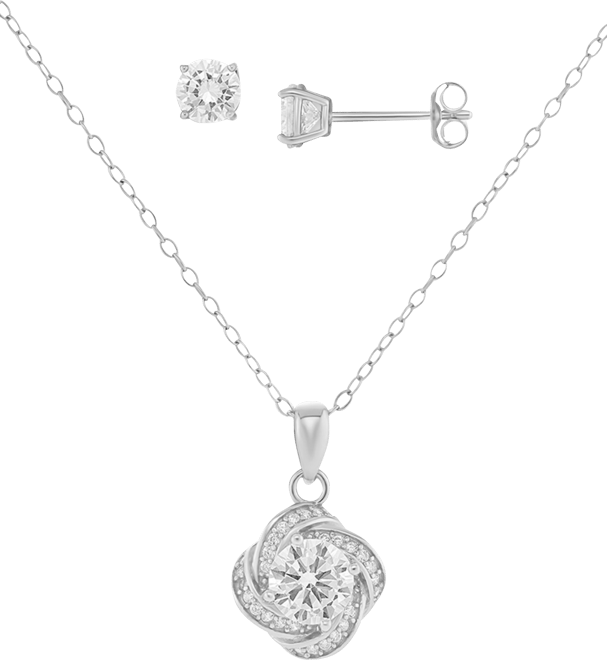2-Pc. Set Cubic Zirconia Love Knot Pendant Necklace & Solitaire Stud Earrings in Sterling Silver, Created for Macy's