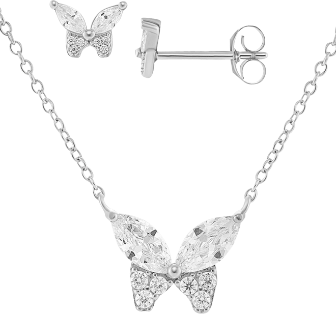 2-Pc. Set Cubic Zirconia Butterfly Pendant Necklace & Matching Stud Earrings in Sterling Silver, Created for Macy's