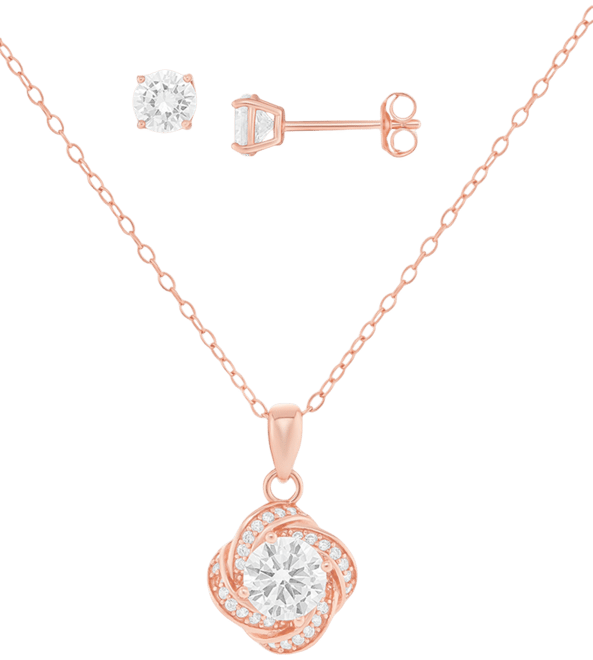 2-Pc. Set Cubic Zirconia Swirl Pendant Necklace & Solitaire Stud Earrings in 18k Gold-Plated Sterling Silver, Created for Macy's