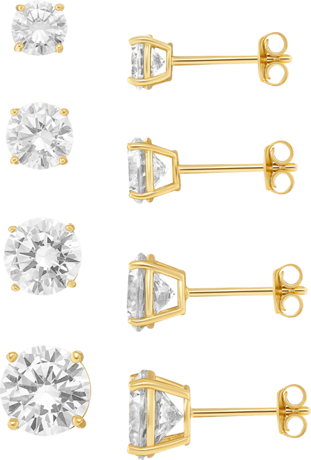 4-Pc. Set Cubic Zirconia Graduated Solitaire Stud Earrings in 18k Gold-Plated Sterling Silver, Created for Macy's