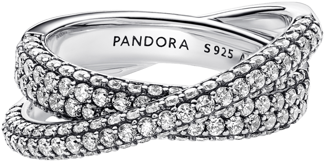 Timeless Sterling Silver Pave Crossover Dual Band Ring