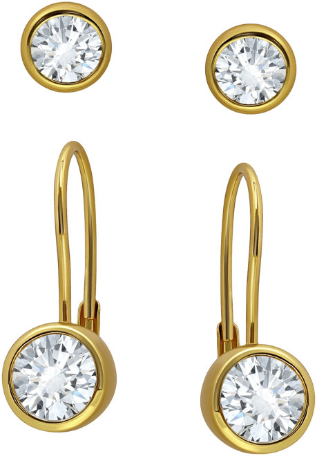 2-Pc. Set Cubic Zirconia Stud & Leverback Earrings in 18k Gold-Plated Sterling Silver, Created for Macy's