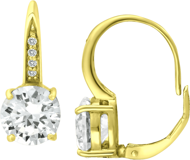 Cubic Zirconia Leverback Earrings in Sterling Silver, 18K Gold Over Sterling Silver or 18k Rose Gold Over Sterling Silver, Created for M