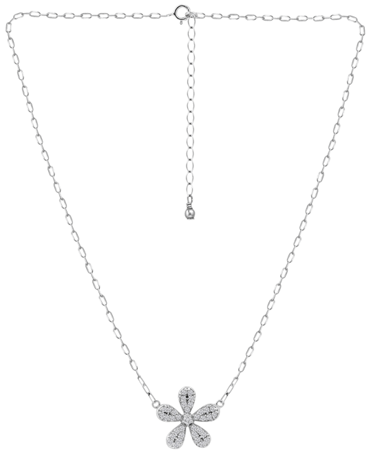 Cubic Zirconia Pave Flower Pendant Necklace in Sterling Silver, 16" + 2" extender, Created for Macy's