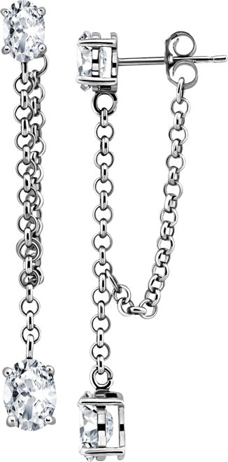 Cubic Zirconia Chain Oval Drop Earrings in Sterling Silver, Created for Macy's