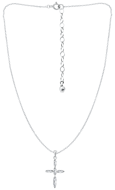 Cubic Zirconia Marquise Cross Pendant Necklace in Sterling Silver, 16" + 2" extender, Created for Macy's