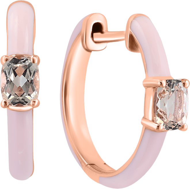Effy Morganite (3/8 ct. t.w.) & Pink Enamel Small Hoop Earrings in 14k Rose Gold-Plated Sterling Silver, 0.5"
