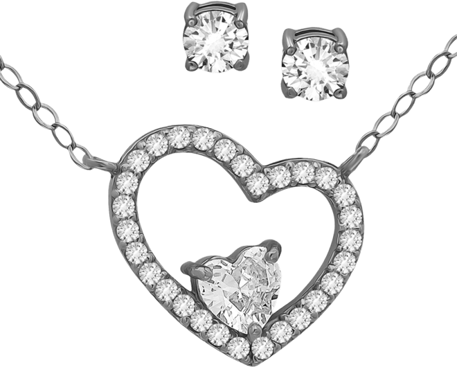 2-Pc. Set Cubic Zirconia Heart Pendant Necklace & Solitaire Stud Earrings, Created for Macy's