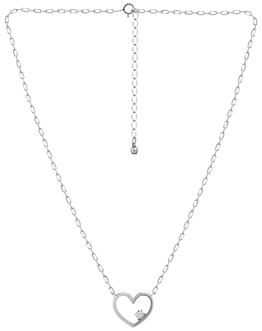Cubic Zirconia Accent Open Heart Pendant Necklace in Sterling Silver, 16" + 2" extender, Created for Macy's
