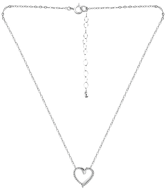 Cubic Zirconia Open Heart Pendant Necklace in Sterling Silver, 16" + 2" extender, Created for Macy's