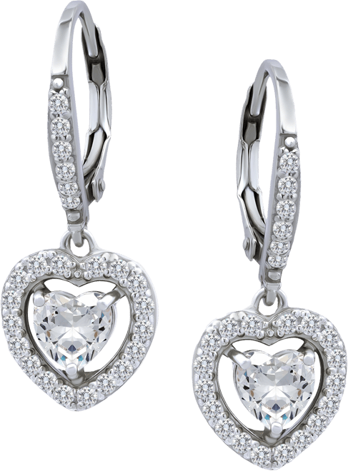 Cubic Zirconia Leverback Heart Drop Earrings in Sterling Silver, Created for Macy's