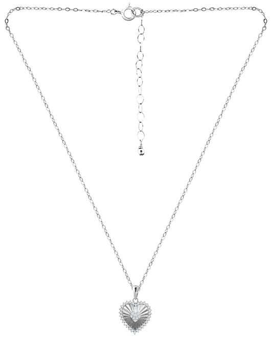Cubic Zirconia Textured Heart Pendant Necklace in Sterling Silver, 16" + 2" extender, Created for Macy's