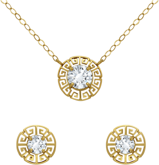 2-Pc. Set Cubic Zirconia Greek Key Pendant Necklace & Matching Stud Earrings in 18k Gold-Plated Sterling Silver, Created for Macy's