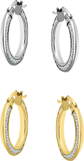 2-Pc. Set Cubic Zirconia Small Hoop Earrings in Sterling Silver & 18k Gold-Plate, 0.5", Created for Macy's