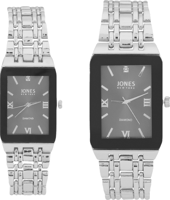 Men and Women's Analog Shiny Silver-Tone Metal Bracelet His Hers Watch 40mm, 32mm Gift Set