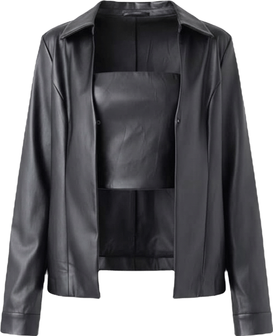 Women's Faux Leather Jacket Set