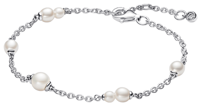 Sterling Silver Timeless Treated Freshwater Cultured Pearl Station Chain Bracelet