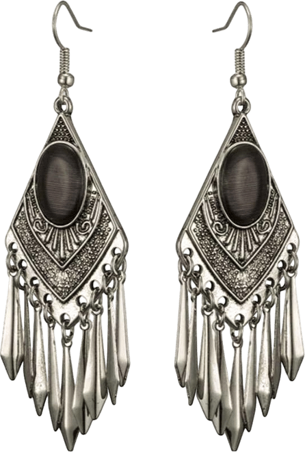 Black Cat's Eye Stone Boho Dangle Earrings for Women