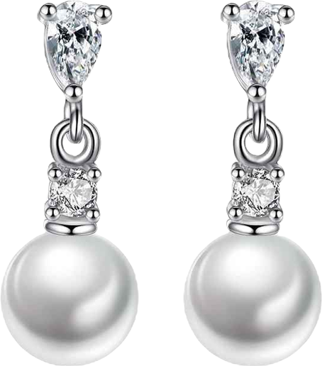 Pearl Drop Earrings with Cubic Zirconia Accents Earrings for Women