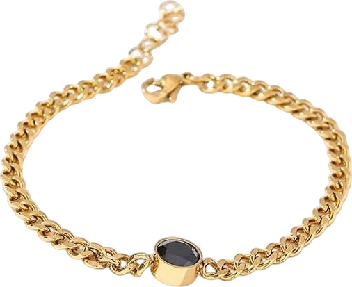 Link Chain Bracelet for Women with Black Crystal Charm