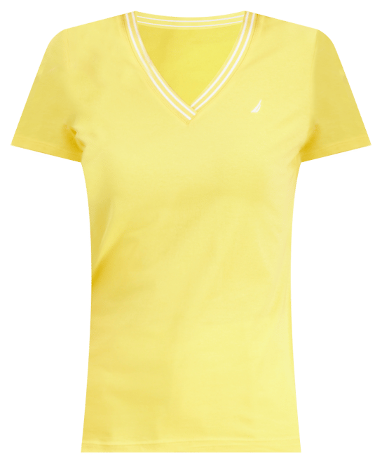 Women's Solid Stripe-Trim V-Neck