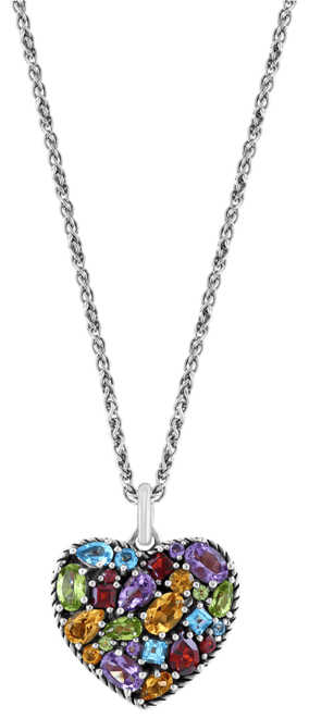 Effy Multi-Gemstone Mixed Cut Heart 18" Pendant Necklace (6-5/8 ct. t.w.) in Sterling Silver