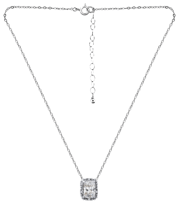 Cubic Zirconia Bead Frame Pendant Necklace in Sterling Silver, 16" + 2" extender, Created for Macy's