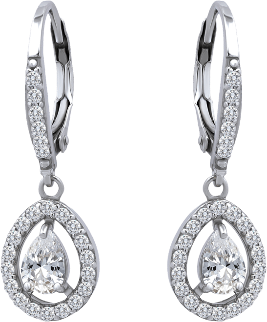 Cubic Zirconia Pear Teardrop Halo Leverback Drop Earrings in 18k Gold-Plated Sterling Silver, Created for Macy's