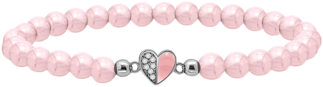 Rose Quartz & Cubic Zirconia Heart Bead Stretch Bracelet in 18k Gold-Plated Sterling Silver