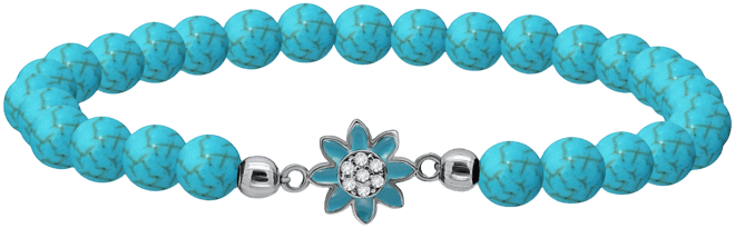 Howlite Chrysocolla & Enamel Flower Bead Stretch Bracelet in 18k Gold-Plated Sterling Silver, Created for Macy's