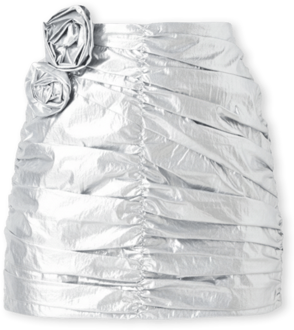 Women's Silver Shirring Mini Skirt