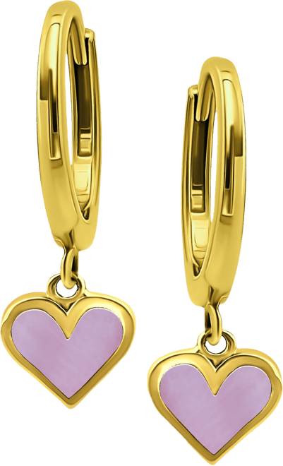 Pink Shell Heart Dangle Hoop Drop Earrings in 18k Gold-Plated Sterling Silver, Created for Macy's