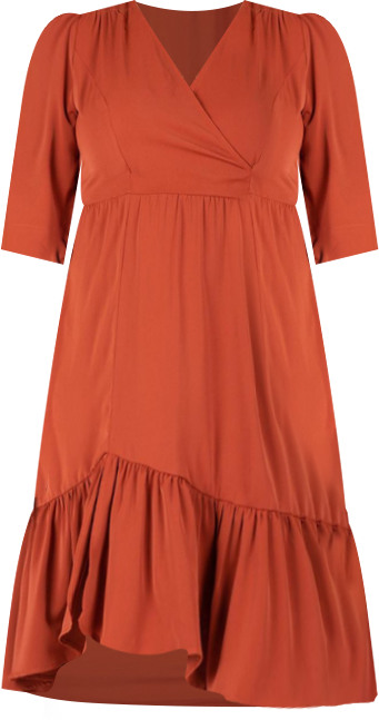 Women's Plus-size Ruched Sleeve Ruffle Hem Midi Dress