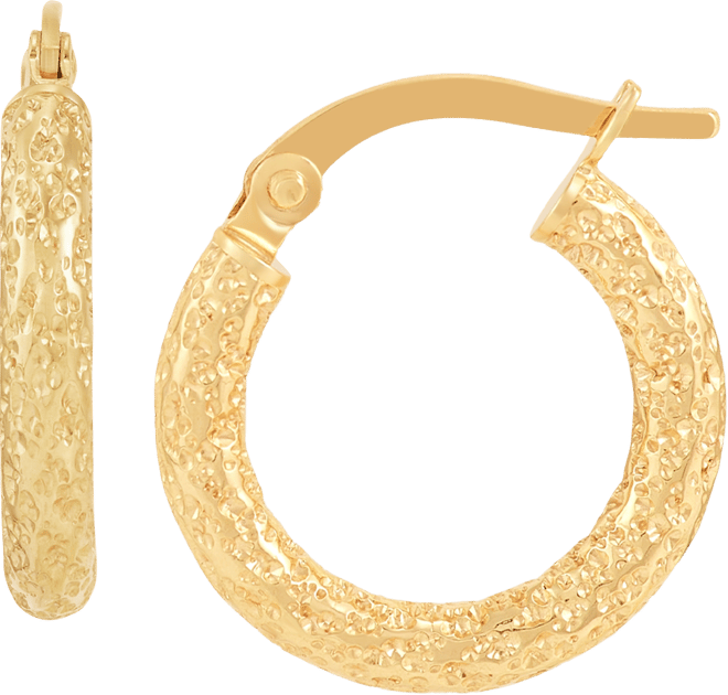 Textured Tube Small Hoop Earrings in 10k Gold, 5/8"
