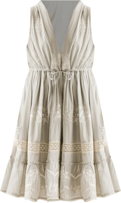 Women's Embroidered Drawstring Gathered Dress