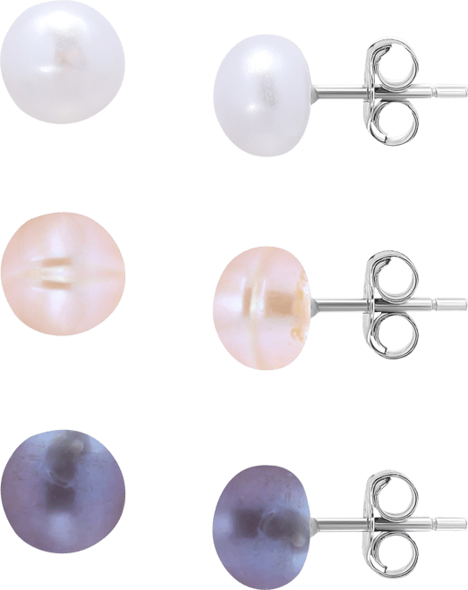 3-Pc. Set Multicolor Cultured Freshwater Pearl (7mm) Stud Earrings in Sterling Silver, Created for Macy's