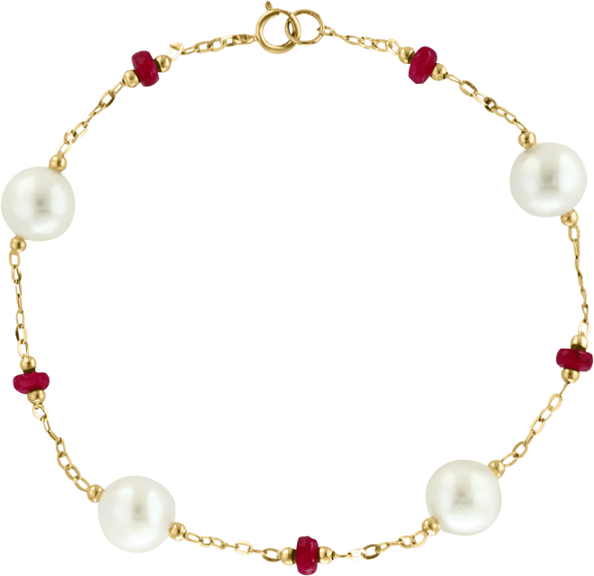 Effy Freshwater Pearl (8mm) & Ruby (2-5/8 ct. t.w.) Chain Bracelet in 14k Gold