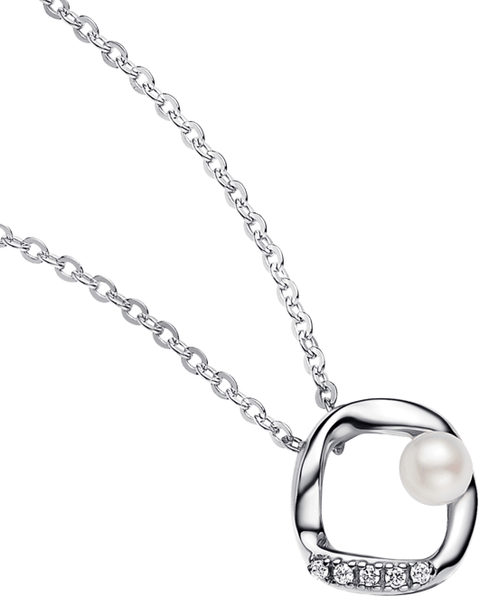 Shaped Pave Circle Treated Freshwater Cultured Pearl Collier 17.7 inch Necklace