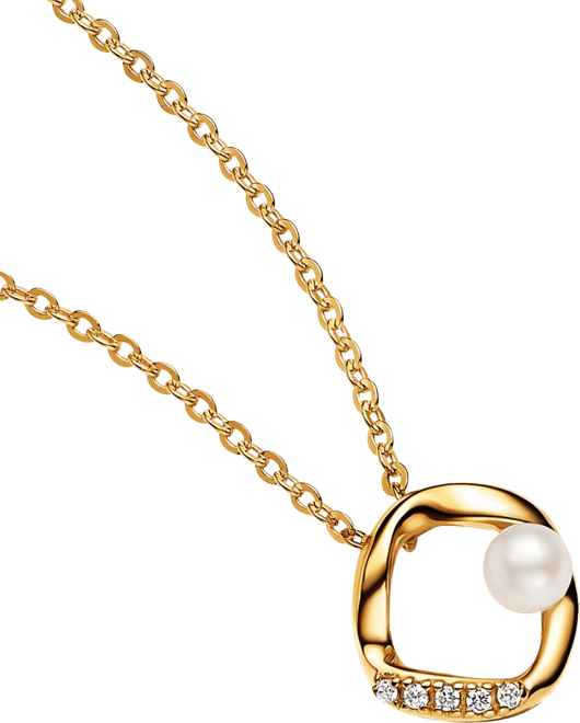 Shaped Pave Circle Treated Freshwater Cultured Pearl Collier 17.7 inch Necklace